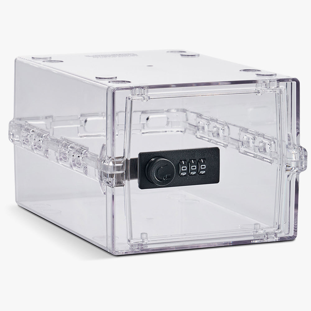 Boîte de rangement Lockabox Mini transparente avec serrure à code noire