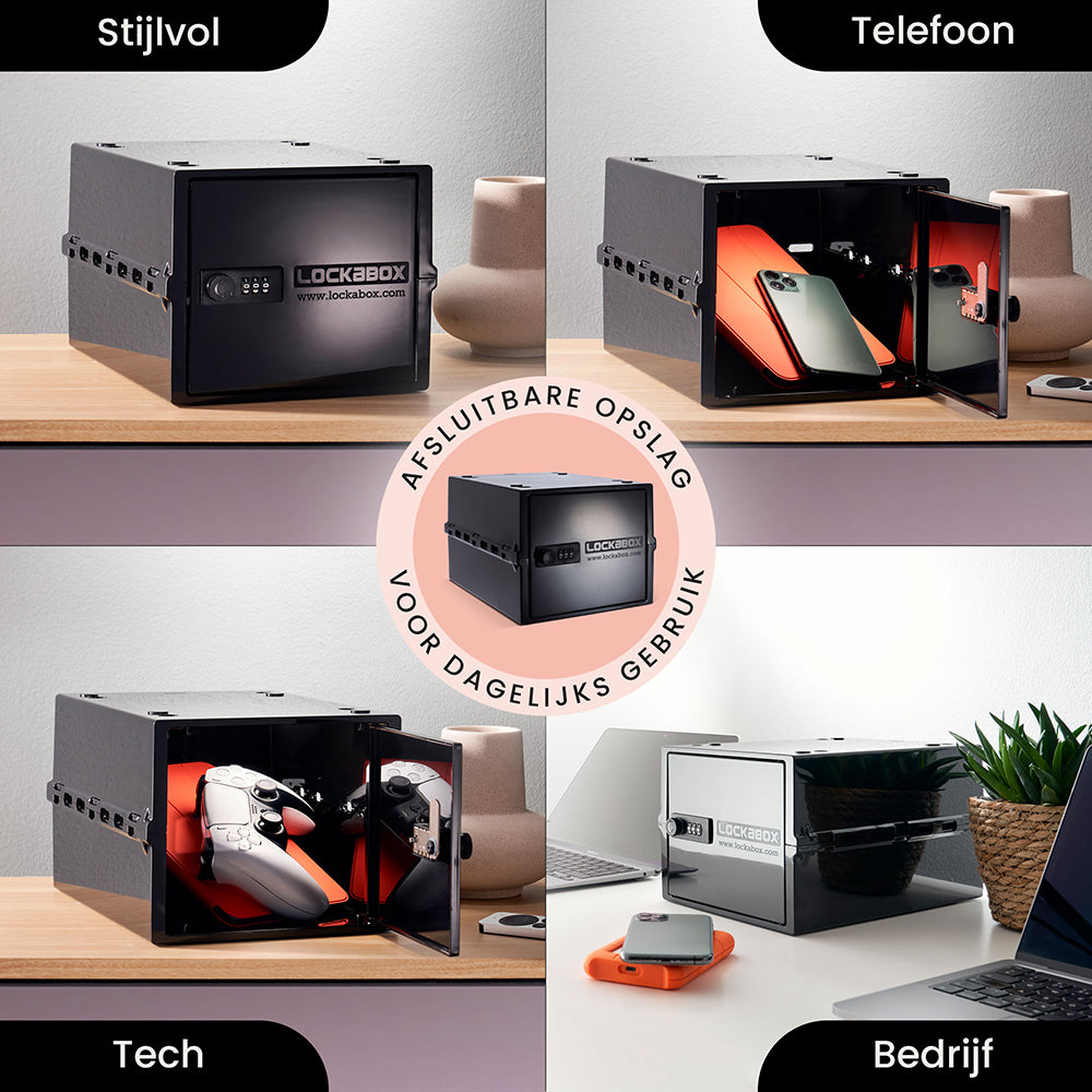 Quatre usages de la Lockabox One : élégante, pour le téléphone, pour la tech et au bureau