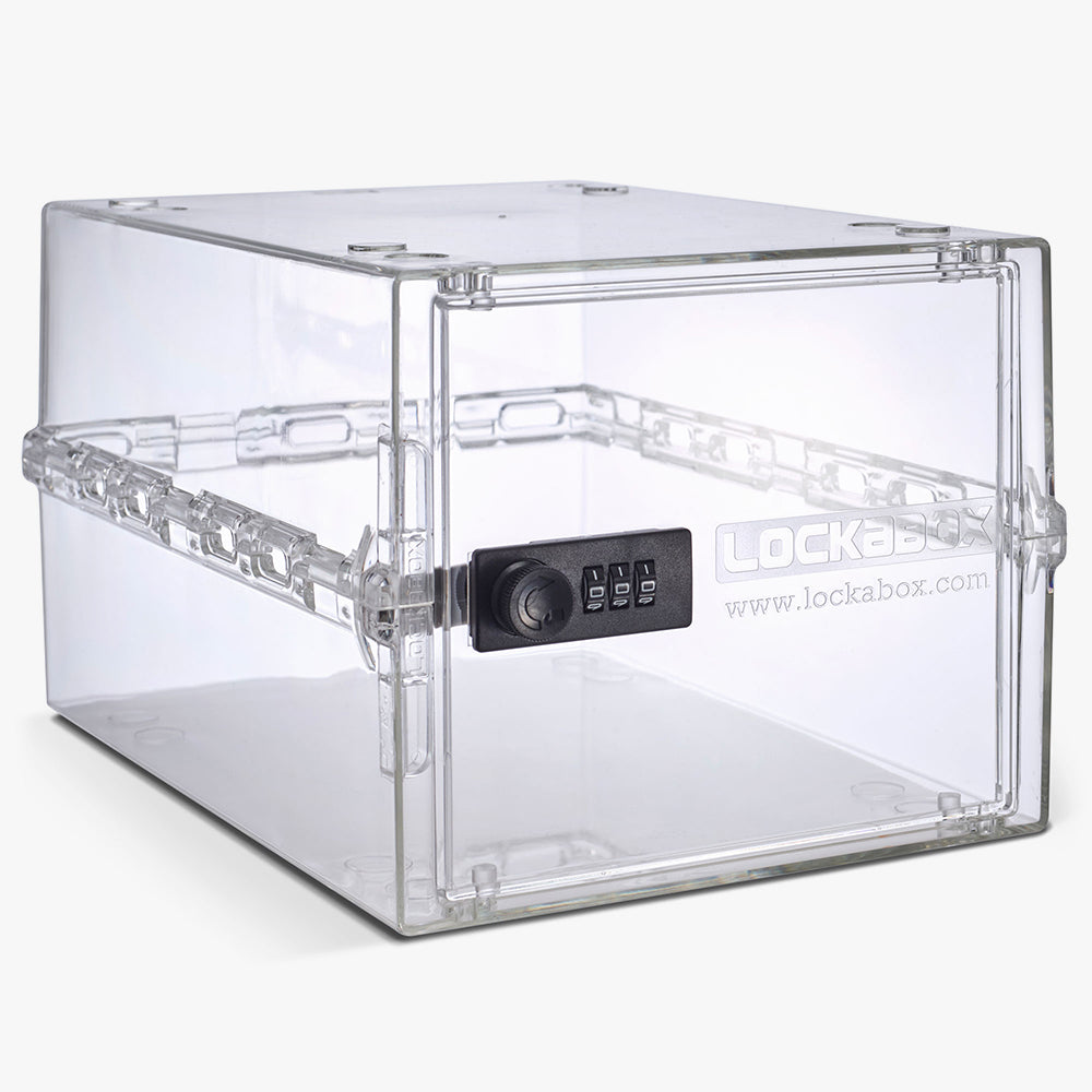 Boîte de rangement Lockabox One transparente avec serrure à code noire