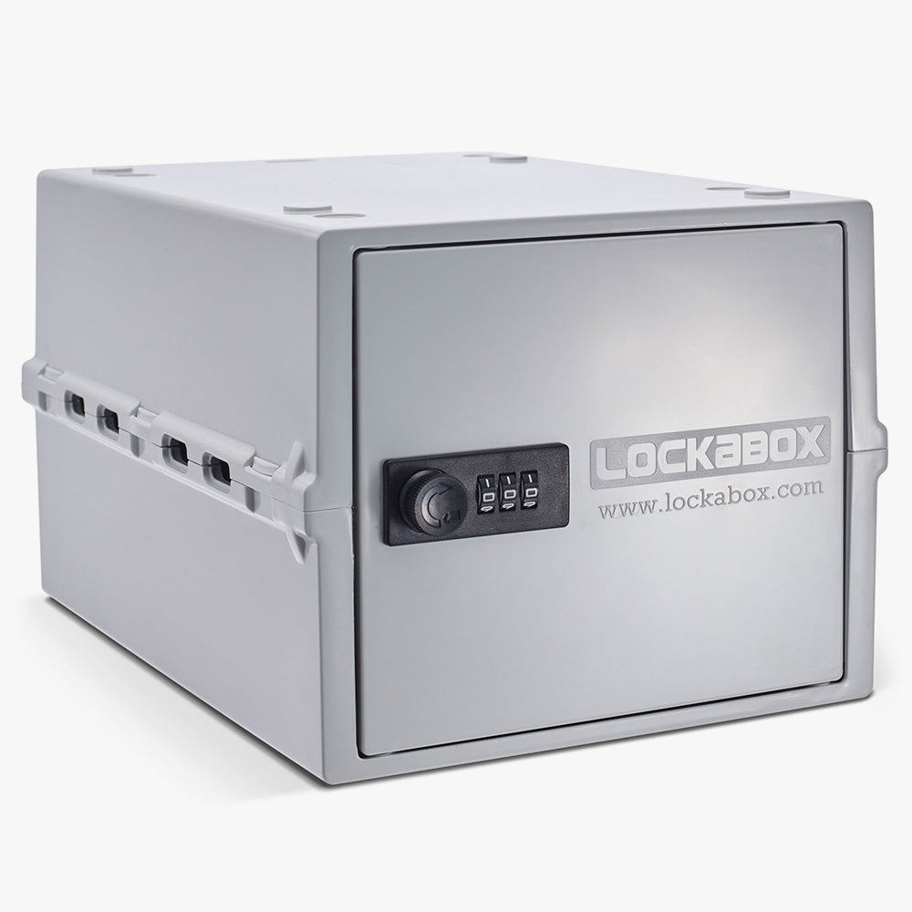 Boîte de rangement Lockabox One blanche avec serrure à code noire