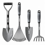 Tuingereedschapset van 4: spade, mini-bladhark, brede schep en hark met 5 tanden